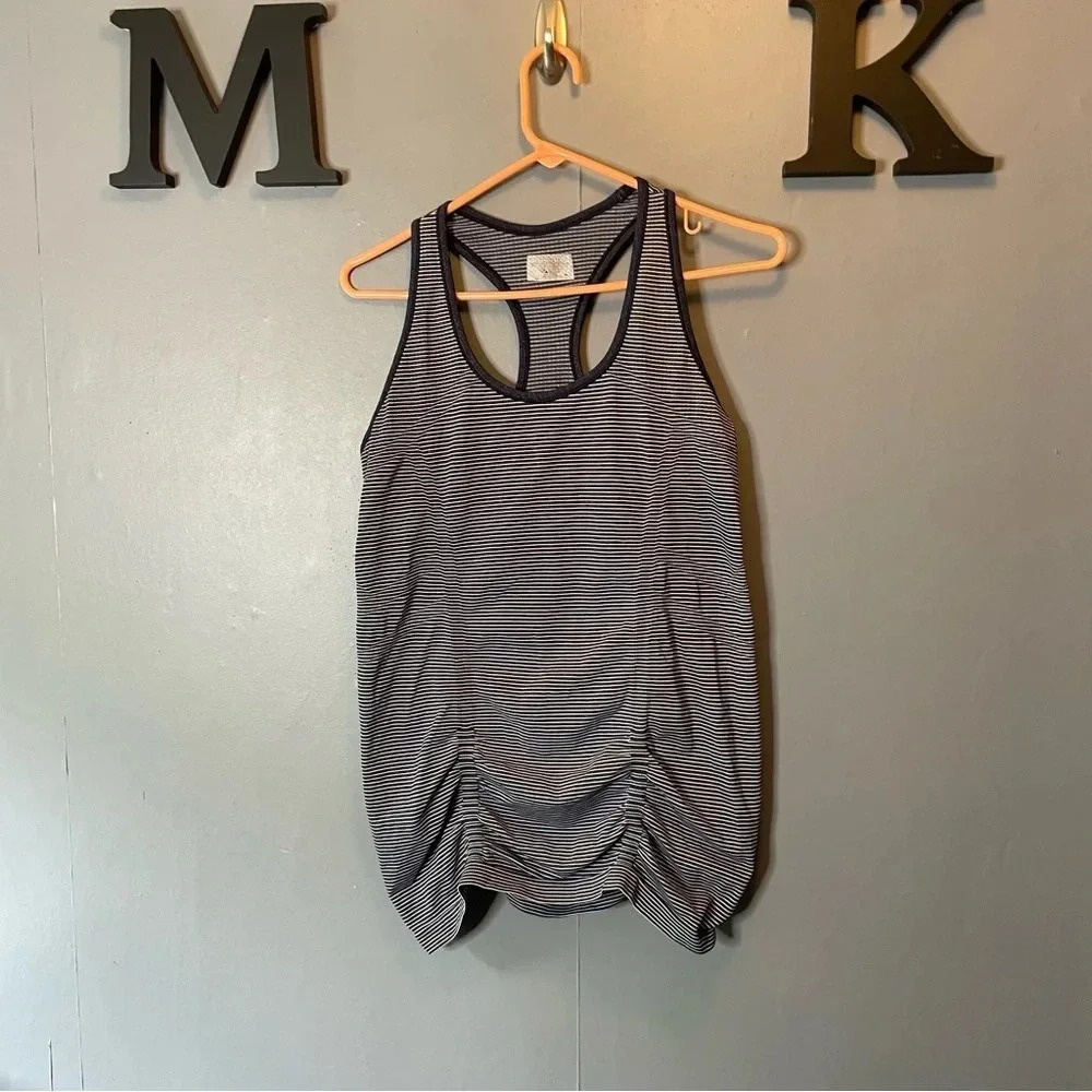 Athleta navy and white stripe athletic racerback tank top cinched waist medium